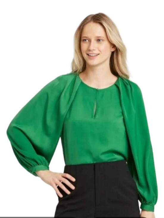 Who What Wear Tops - Who What Wear Green Satin Keyhole Blouse
